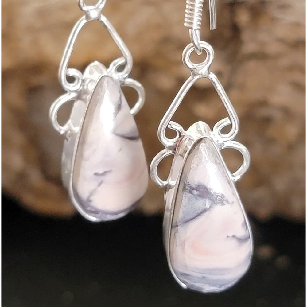 Sterling Silver Teardrop Marble Dangle, Handmade, 1.44 Inches